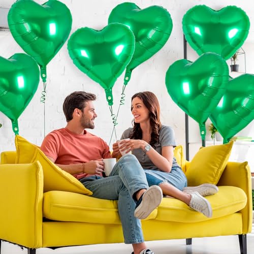 Image of 12 Pcs Green Heart Balloons,18 Inch Heart Foil Balloons Love Balloon Valentine Balloon for Birthday Party Wedding Engagement Party Baby Shower Valentine Day Decorations