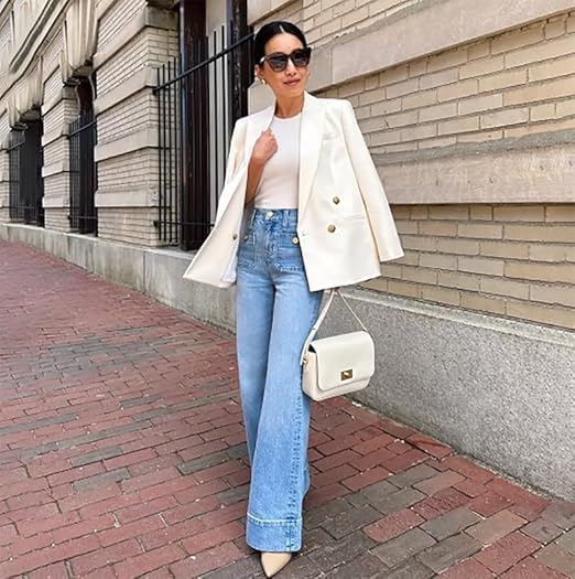 Oprah's Favorite Jeans Tummy Control Sailor Wide Leg Trouser Women's High Waisted Wide Leg Cropped Denim Pants2