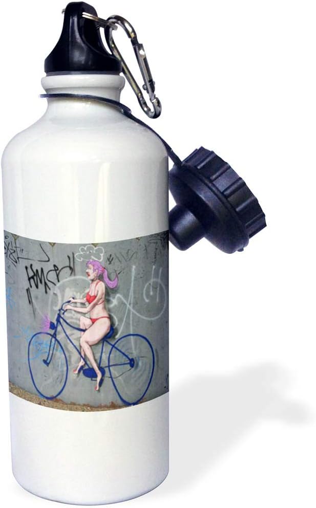 3dRose Print of Humorous Graffiti With Lady On Bike-Sports Water Bottle, 21oz , Multicolored