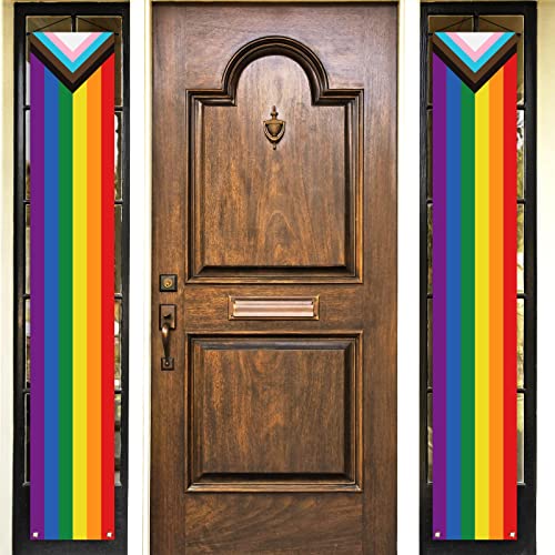 Nepnuser Progress Pride Porch Banner June Pride Month LGBTQ+ Rainbow Front Door Wall Indoor Outdoor Hanging Decoration Photo Booth Backdrop (Progress Pride)