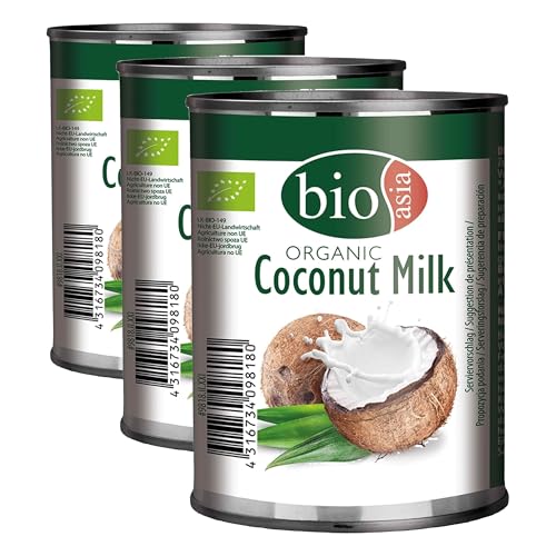 BIOASIA Leche de coco ecológica, 18 % de grasa, ideal para cocinar, hornear, postres y cócteles, vegana, sin gluten y sin lactosa, 1 x 160 ml (Paquete de 3)