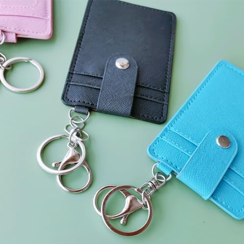 Image of 2 Pack Slim Credit Card Holder Back /Front Pocket Purse Wallets, Faux Leather ID Badge Holders for Carrying Keys, Metro Cards, with Metal Clasps&Key Rings