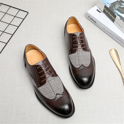 Men's Two Tone Patchwork Wingtip Brogues Genuine Leather Lace-Up Dress Oxford Shoes Comfort Hand Stitched Design Non Slip Derby Shoes for Business Formal Office Wedding Party Office2