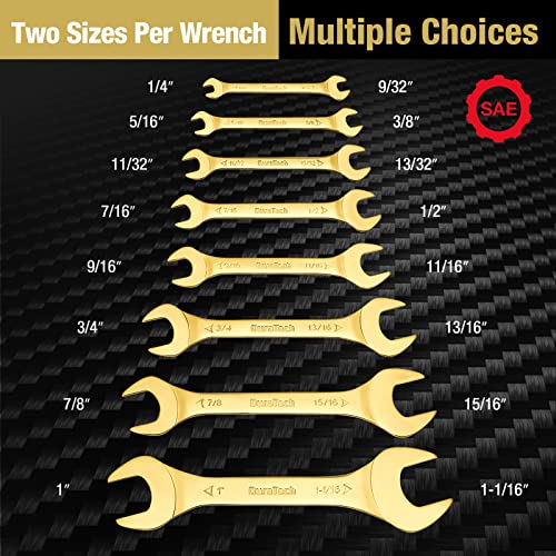 Image of DURATECH Super-Thin Open End Wrench Set, SAE, 8-Piece, 1 /4 inch to 1-1 /16 inch | Slim Wrench Set, Titanium Plating, Rolling Pouch