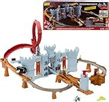 Hot Wheels Spielzeugauto Trackset Mario Kart Bowsers Festung Spielset & Die-Cast-Kamek im Maßstab 1:64, interaktives Spielen, mit Platz für über 30 Fahrzeuge, JHD24