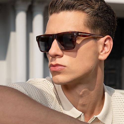 CARFIA Modern Sunglasses for Men Polarized UV400 Protection Flat Large Wrap Square Acetate Driving Glasses2