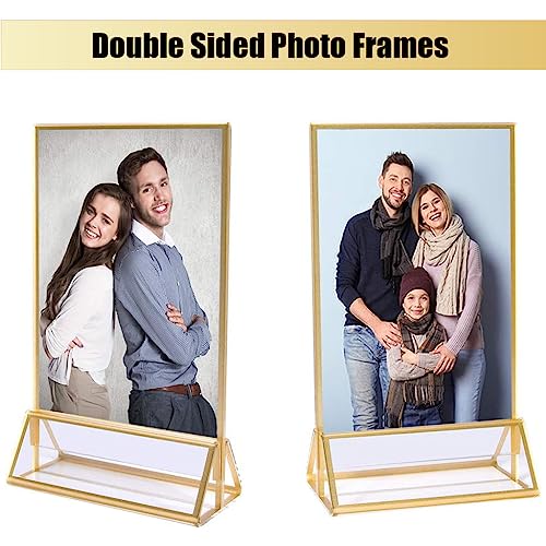 Image of Climberty 6Pcs Acrylic Gold Sign Holders, 5.9x8.2 inch Clear Picture Frames with Gold Borders and Vertical Stand, Double Sided Table Menu Display Stand for Restaurant Signs, Wedding Table and Photos