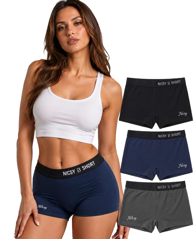 nicsy Women Boyshort Underwear, Soft Stretchable Cotton Boxer Briefs, Full Coverage Boy Shorts Panty for Women, Comfortable Everyday Innerwear, Navy Blue/Black/Grey-picture-50