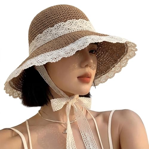 Image of Kraptick Headwear Hats - Lightweight Crocheted Straw Hat for Women, Foldable Summer Beach Hat with UV Protection & Stylish Travel Cap with Wide Brim
