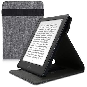 kwmobile Hoesje compatibel met Kobo Glo HD/Touch 2.0 – Met polsriem en standaard – e-Reader beschermhoes in grijs