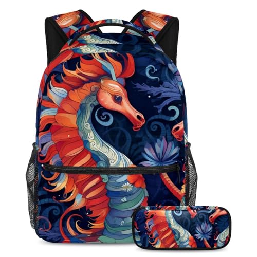 Grand cartable hippocampe coloré lot de 2 pour éviter le mal de dos