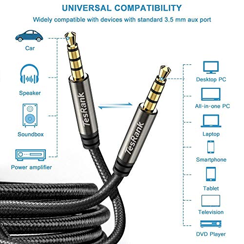 TesRank 3.5mm Audio Cable 4-Pole Nylon Aux Lead Braid Cord Support Microphone for Headphones/TV/Laptop/Smartphones/Tablets/Home Stereo/Car and More - Image 2