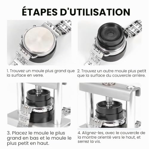 Outil pour Ouvre et Fermer Boitier Montre,Outil pour Fermer Boîtiers Ronds,Kit Changement Pile Montre avec 12 Formes Matrices pour La Fermeture du Boîtier et Le Changement de La Pile – vue 7