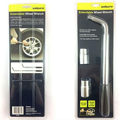 Sakura SS5324 Car Wheel Brace/Wrench - Extendable Handle - Socket Sizes 17mm 19mm 21mm 23mm - FITS All Standard Vehicles