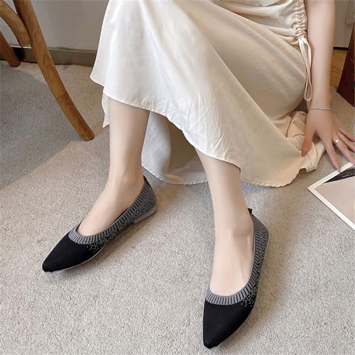 RVROVIC Women's Pointed Toe Knit Flats Shoes Slip on Ballet Flats Comfortable Dress Shoes for Women2