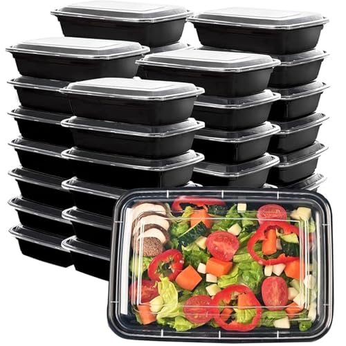 JIUMO 32oz Meal Prep Containers [30 Pack] 1-Compartment Plastic Food Container with Lids reusable Disposable To Go Containers Microwave/Dishwasher/Freezer Safe,Stackable