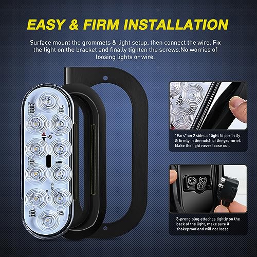 Image of Nilight 6 Inch Oval Trailer Tail Light with Flush Mount Grommets Plugs w /Mounting Brackets 2PCS White Waterproof Reverse Back Up Lights for RV Truck