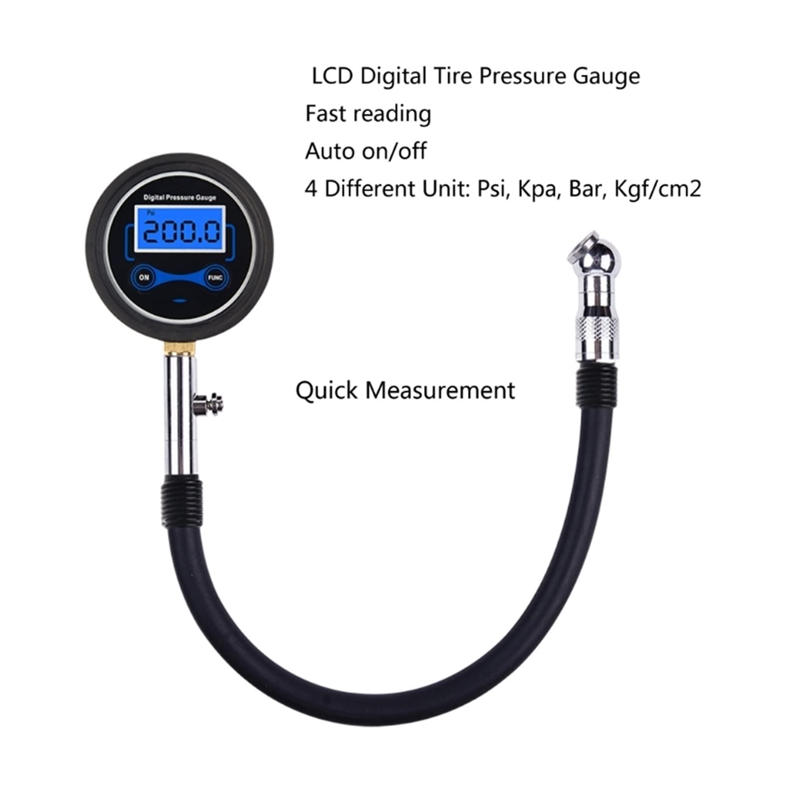 Manometro per Pneumatici Manometro per Pneumatici Display LCD con Adattatore per Tubo di prolunga (D)