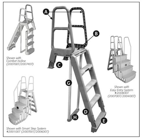 Main Access 200700T Smart Choice Comfort Incline Outside Pool Ladder Heavy-Duty Adjustable Resin Ladder For 48-54 Inch Above Ground Swimming Pools, Gray #TOP1