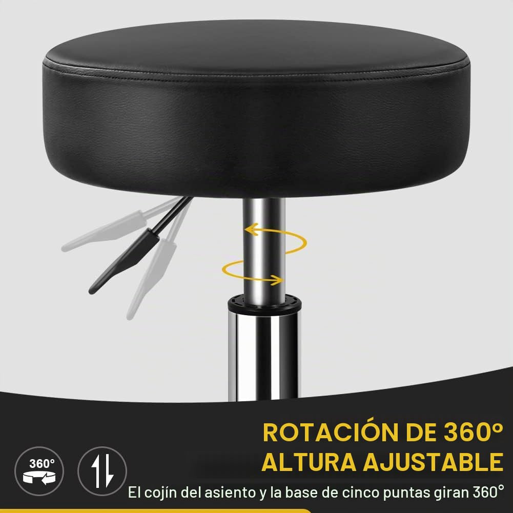 WKWKER Taburete de belleza resistente con ruedas giratorias ajustables de cuero grueso para cocina, redacción, laboratorio, oficina, masajes, negro
