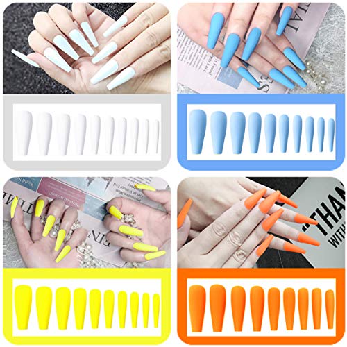 editTime Super Long Fake Nails Coffin Glossy or Matte Press on Nails Ballerina Solid Color Acrylic False Nails Art Salon Faux Ongles Fingers Nails (Matte kit) - Thumbnail 3