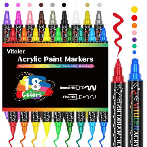 Vitoler Acrylic Paint Markers,18pcs Paint Pens, Acrylic Markers Sets With ...