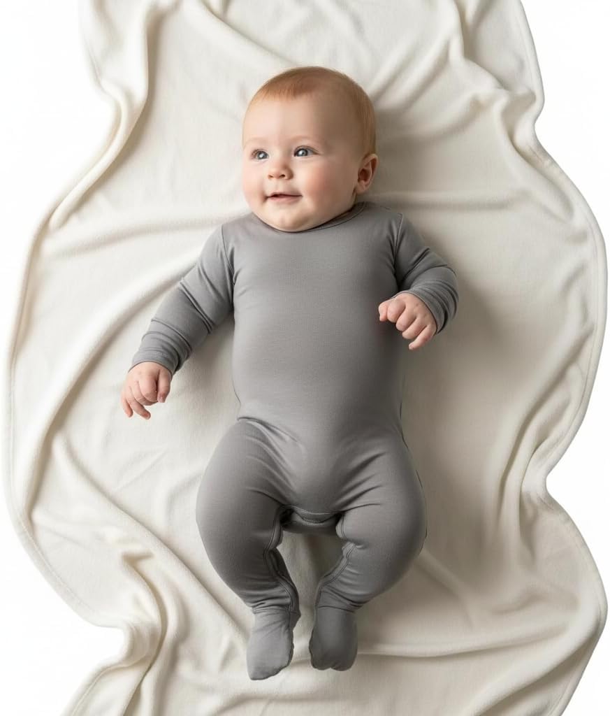 Stretchy Viscose from Bamboo Baby Pajamas, Crescent Zipper Onesie, Fold-Over Mittens & Cuffs, Infant PJs