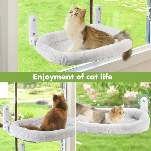 Image of Zoratoo 2PC Cat Window Perch with Bolster Foldable Cat Hammock Cushion Bed for Window with Metal Frame, Large Suction Cups Cordless Window Resting Seat for Indoor Cats (Cushion Bed, 2PC)