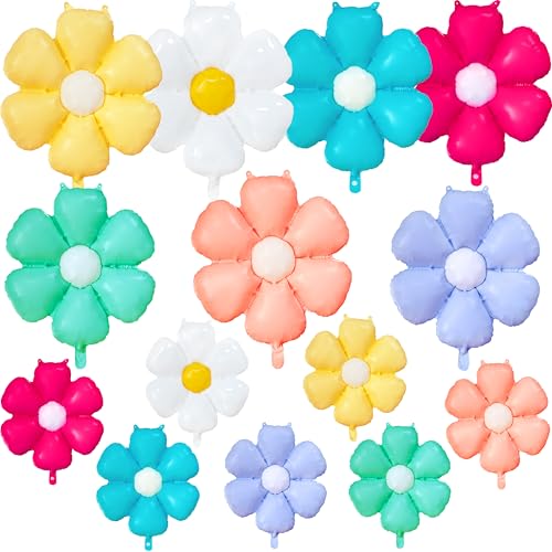 BCCSNNM 14PCS Colorful Daisy Balloons Rainbow Flower Balloons Aluminum Foil Boho Groovy Daisy Party Decorations for Birthday Baby Shower Wedding Party(7color Large*7 Small*7)