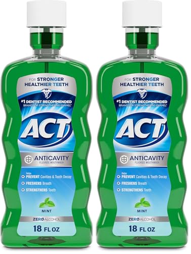 ACT Anticavity Zero Alcohol Fluoride Mouthwash 18 fl. oz., With Accurate Dosing Cup, Mint