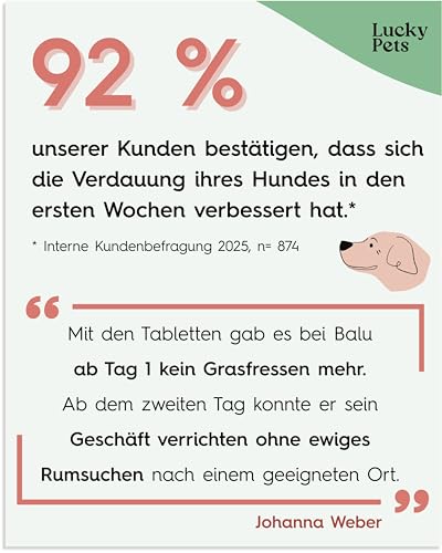 Lucky Pets Gras- & Kotfresser Tabletten Hund – 100 % pflanzlich und magenschonend – Mit Ulmenrinde und Heilerde – Gras und Kotfresser Drops Hund gegen Fressverhalten bei Nährstoffmangel