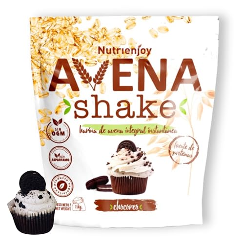NutriEnjoy - Avena Shake 1Kg | Copos de Avena Integral Molidos | Harina de Avena Sabores | Avena en Polvo | Harina de Avena Integral | Avena Instantánea Sabores Deliciosos (Chocoreo)