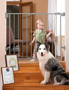 Babelio Baby Gate for Stairs, Kitchen & Doorways, 26-41" W 28" H No Bottom Bar| Easy Installation| One-Handed Operation| Auto-Close| Hardware Mount Safety Dog/Pet Gate Indoor (Grey)