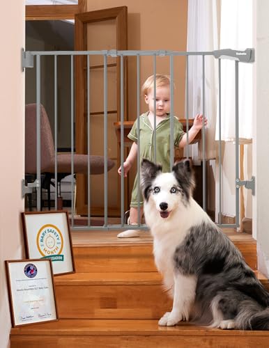 Babelio Baby Gate for Stairs, Kitchen & Doorways, 26-41" W 28" H No Bottom Bar| Easy Installation| One-Handed Operation| Auto-Close| Hardware Mount Safety Dog/Pet Gate Indoor (Grey)