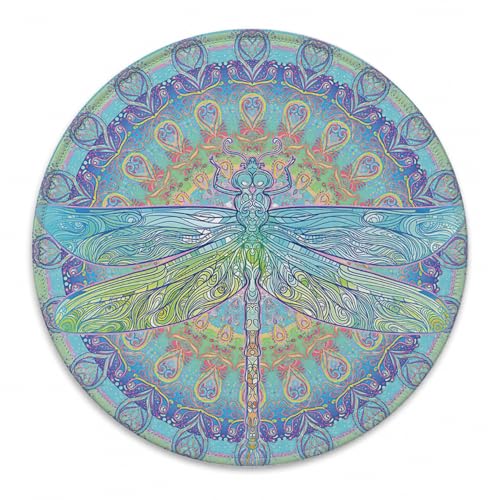 QIYUHOY Ornate Tribal Dragonfly in Blue Mandala Mouse Pad, 7.9x7.9 Inch