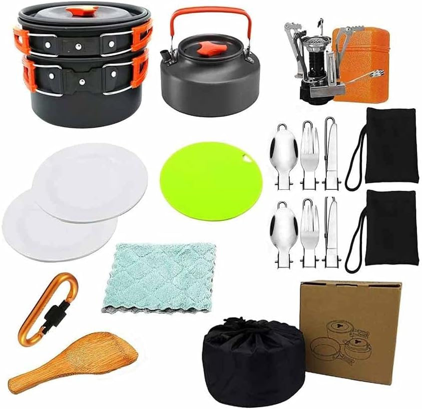 Camping Cookware Kit Outdoor Aluminum Cooking Set Water Kettle Pan Pot Travelling Hiking Picnic BBQ Tableware Equipment