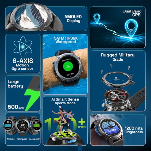 CrossBeats Armour Summit Premium Rugged Smart Watch Black - Image 3