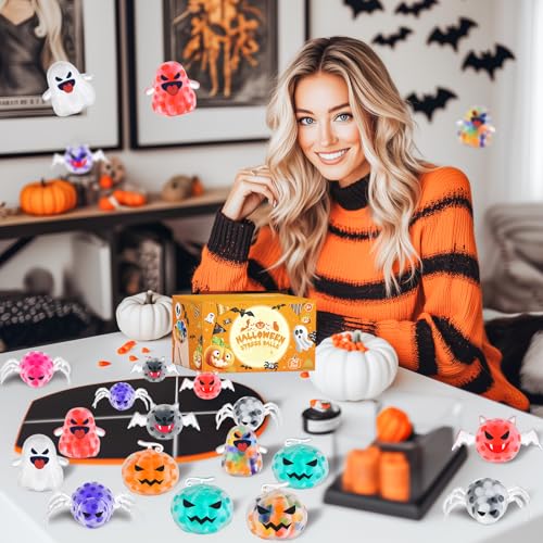 24Pack Halloween Mini Squeeze Balls Pumpkin Ghost Stress Ball Pack Perfect for Halloween Party Favors Halloween Treat Goody Bag Filler Gift3