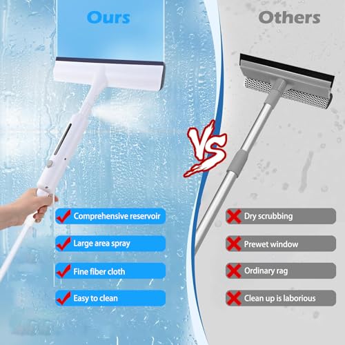Image of 3 in 1 Squeegee for Window Cleaning, 59'' Long Glass High Window Cleaner with Spray Extension Rod and 12'' Rubber Lip, Combinable Squeegee for Car Sliding Door Shower Glass Door