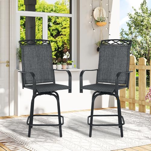 Image of Outdoor Swivel Bar Stools Set of 8, 26.6 inch Seat Height Patio Bar Chairs, Counter Height Outdoor Chairs with Cooling Fabric for Garden, Patio, Deck, Gray