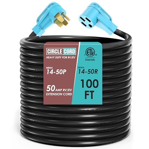 CircleCord ETL Listed 50 Amp 100 Feet RV/EV Extension Cord Heavy Duty 6/3+8/1 Gauge STW Wire NEMA 14-50P/R Suit for Tesla Model 3/S/X/Y EV Charging and RV Trailer Campers