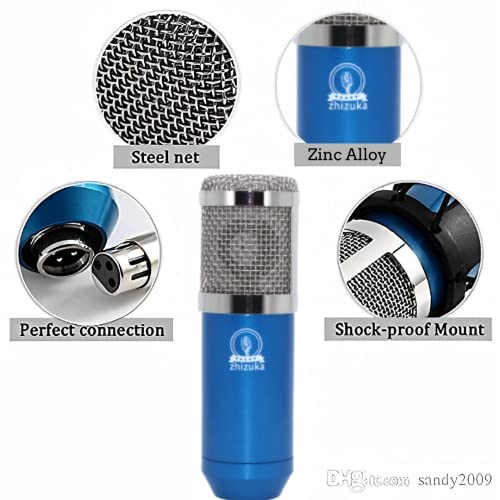 Image of ZHIZUKA BM800 Condenser Microphone Adjustable Boom Arm + Shock Mount + Pop Filter | Recording, Podcast, Streaming, Voice Overs, Singing, YouTube | Mobile, PC, MAC, PS4 | Need additional 48V Phantom Power | 3.5mm Mic - Blue