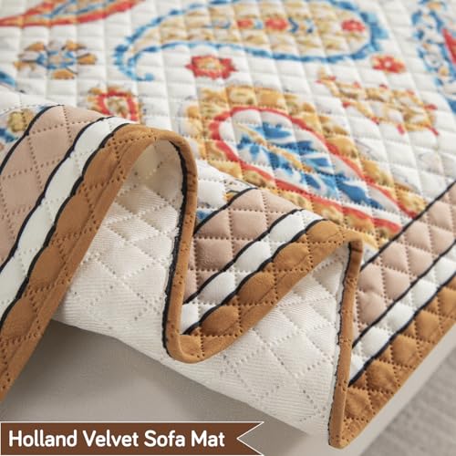 Image of HOKIPO 'LiefNest' Printed Holland Velvet Sofa Armrest Covers | 1 Pair | Paisley Multicolor (IN-827-L-D8*2)