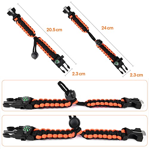 flintronic Paracord Survival Armband Kit, 5-in-1 Überlebensarmband Set, Feuerstarter aus Feuerstein und Stahl+100-dB-Pfeife+Basiskompass+Mini-Säge+Wasserdichtes Paracord in Militärqualität