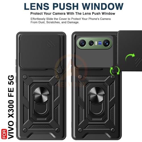 Image of Armor Bumper Back Cover Case for Vivo X300 FE 5G | Rotating Camera Cover, Ring Holder & Kickstand | Heavy Duty & 360 Degree Protection Back Cover (Black)