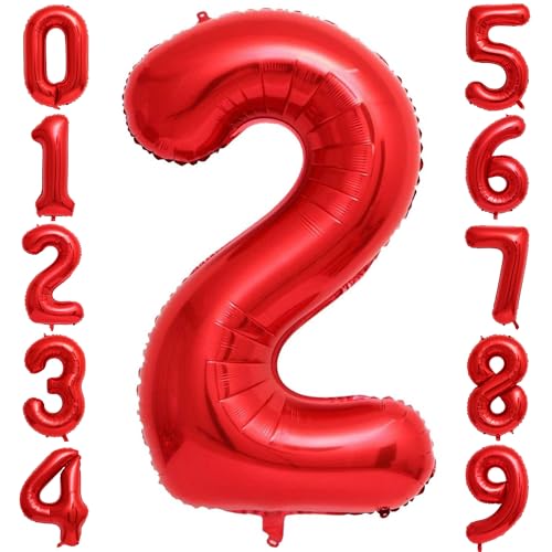 Image of Red 2 Number Balloons,40 Inch 2 Balloons Foil Mylar Helium Big Red 2 Balloon Number for Birthday Party Anniversary Decorations