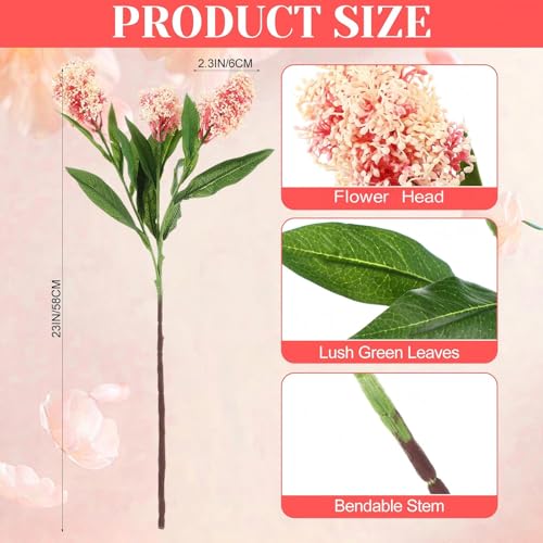 Image of 4 Pcs Artificial Flowers for Decoration, 23 Inch Faux Berry Stems Faux Skimmia Spray with Leaves Fake Flowers for Vase Home Table Floral Arrangement Wedding Decor(Pink,Yinyu Fruit)