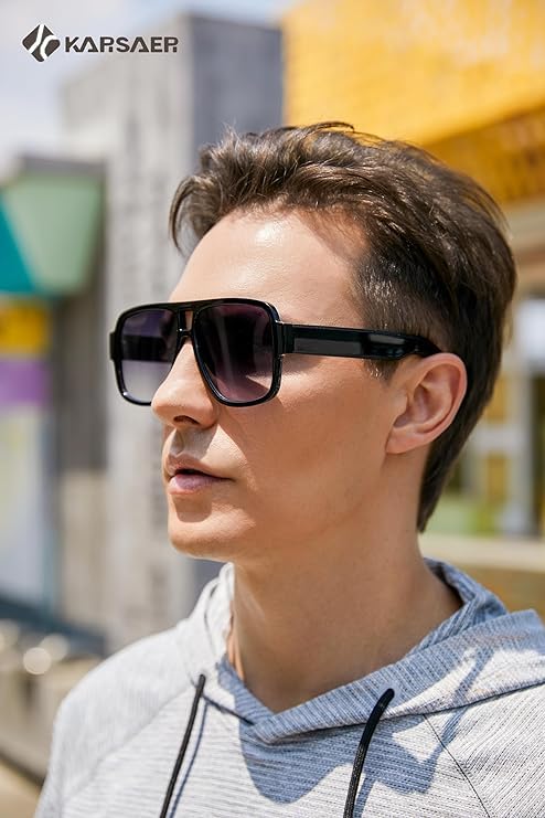 Karsaer Retro 70s Inspired Aviator Eyewear for Men and Women, Double Bridge Square Frame, Bold Pilot Design K71232