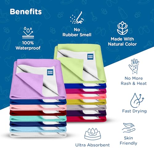 Image of Mee Mee Reusable Water Proof Cotton Bed Protector Sheet /Extra Absorbent Mat /Dry Sheets /Urine Sheet /Dry Mat Pack of 2 (70CmX100Cm) (Medium, Blue & Pink)