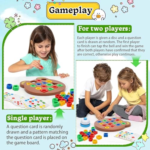 Image of Geometric Shape and Color Matching Puzzle Board Game with Bell for Kids 3+ Years | Sensory Educational, Fun and Learning Toy (Geometric Shape and Color Matching Puzzle Board Game with Bell for Kids)